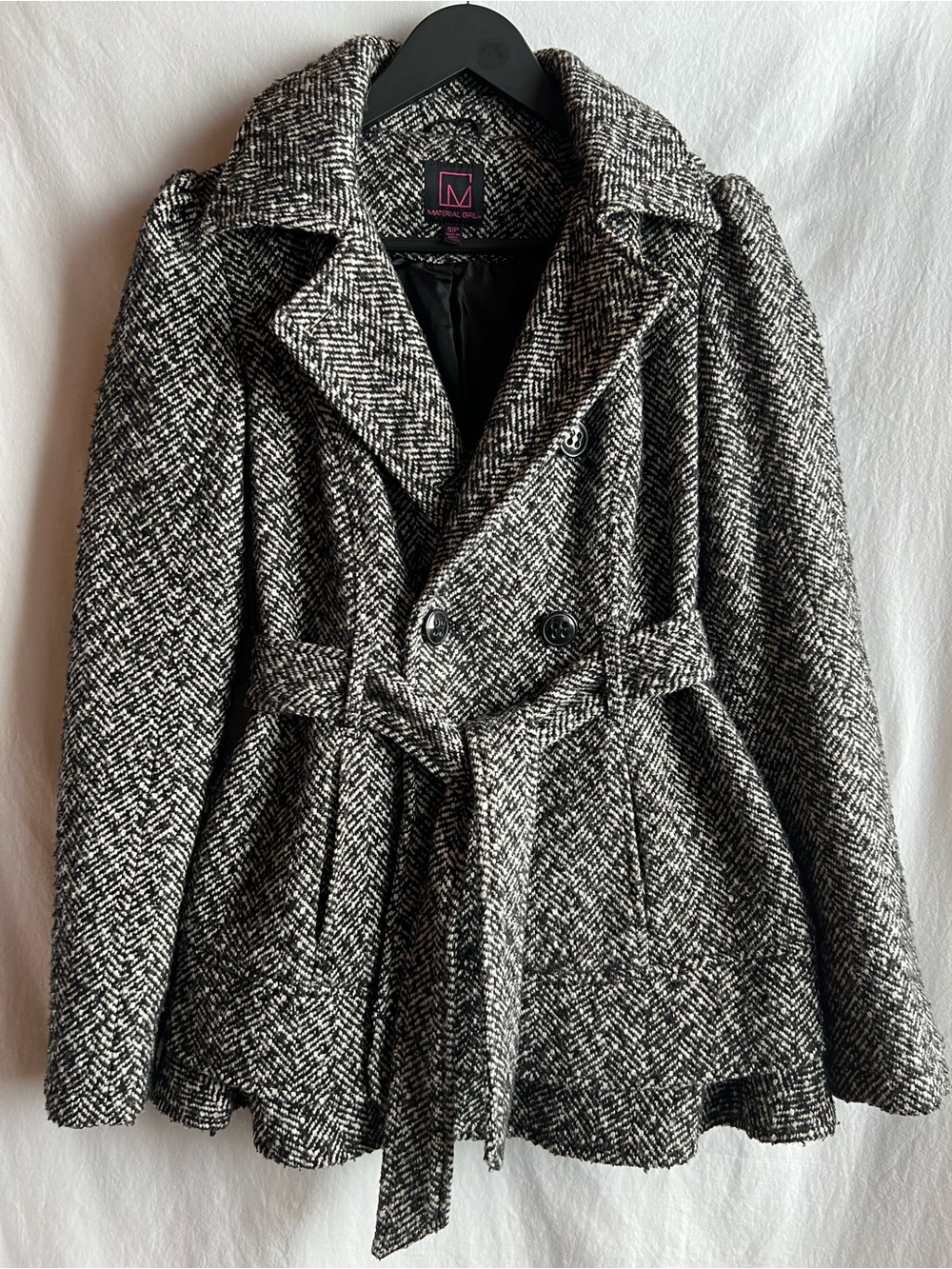 Material Girl Herringbone Belted Coat | Size Small | Double Breasted